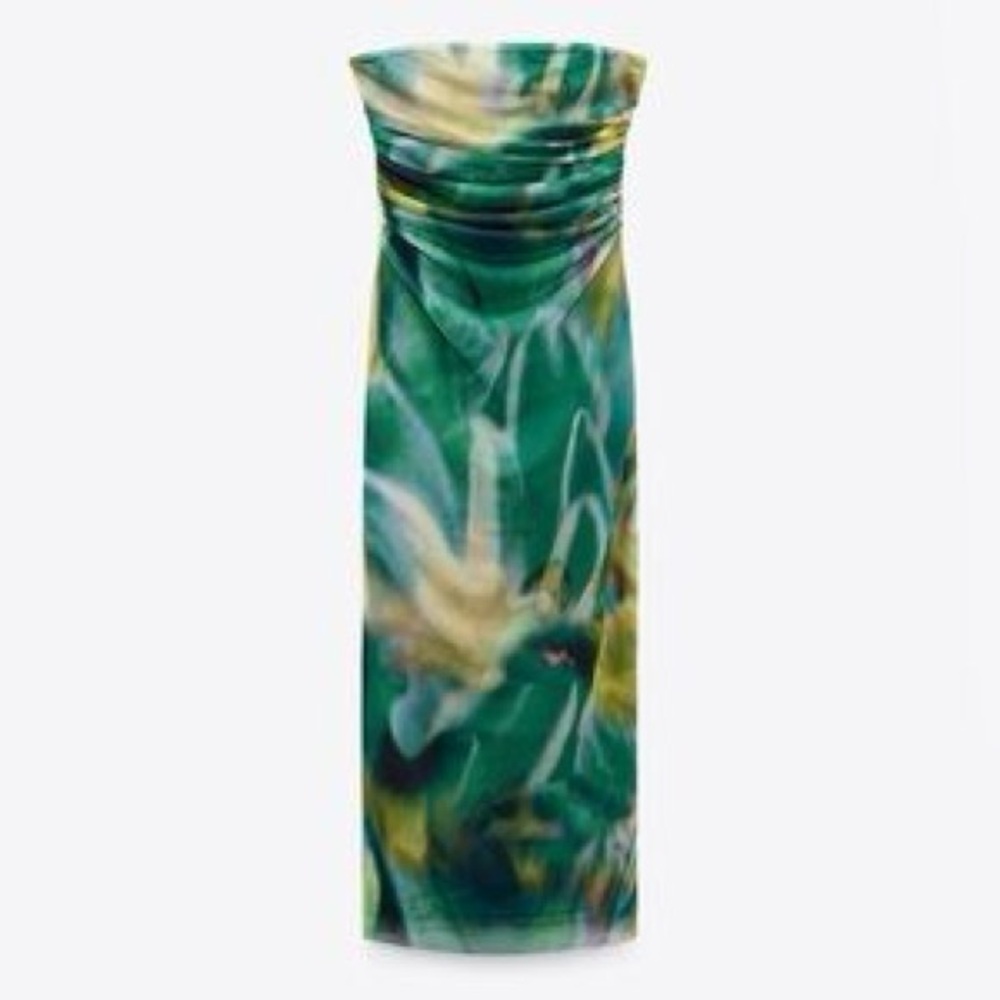 Strapless Green Floral Dress